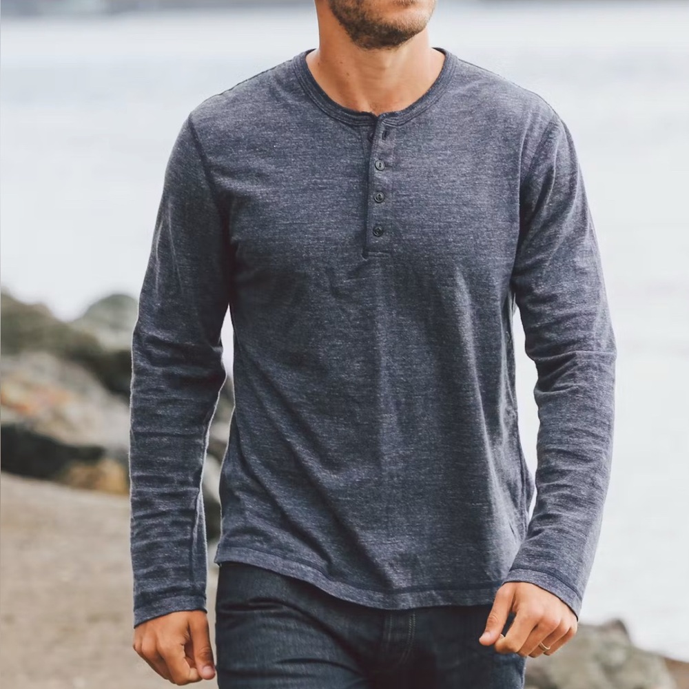 Men's Long Sleeve Henley Shirt - Gray